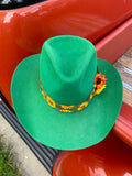 Vintage Refashion Green Sunflower Felt Hat - 7 1/8